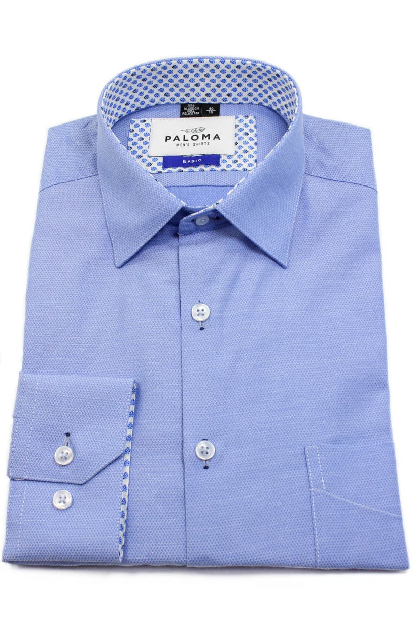 CAMISA PARA HOMBRE MEDIO CONTRASTE CUELLO Y PUÑOS BLANCO CON FIGURA DIAMANTE AZUL